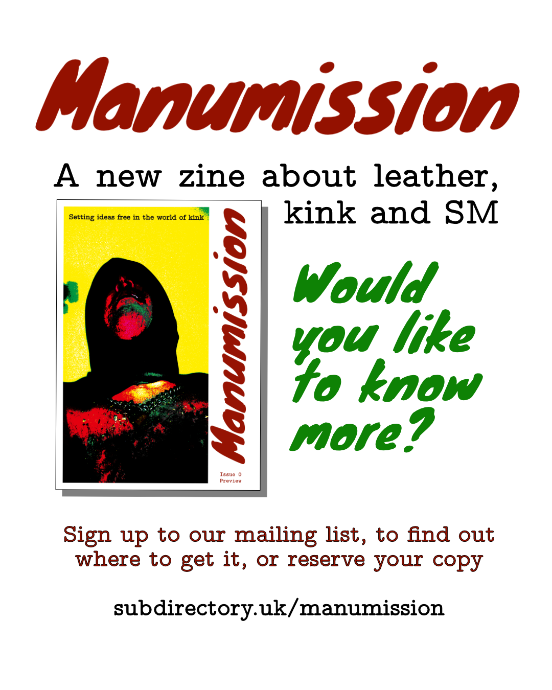 New kink zine launching for Folsom Europe 2026: Manumission